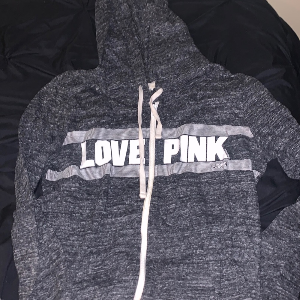 Long Sleeve PINK grey and white zip up hoodie